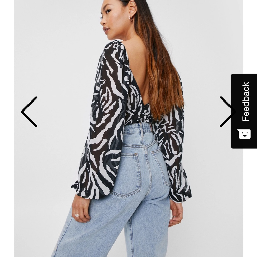 Petite Zebra Blouson Sleeve High Leg Bodysuit